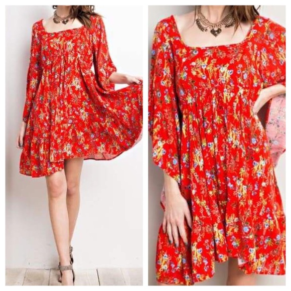 NWT Easel Floral Boho Sunset Vibes Red Dress - Picture 2 of 8